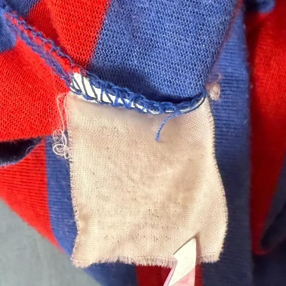 VTG 80s Levi’s Red Blue Striped Henley Shirt L Made in Korea Sleeve Logo Preppy